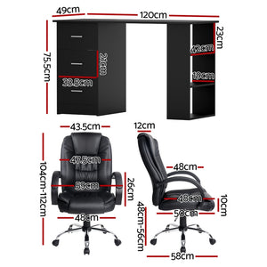 Artiss Office Set | 120cm Computer Desk + PU Leather Executive Chair | High Back | Black