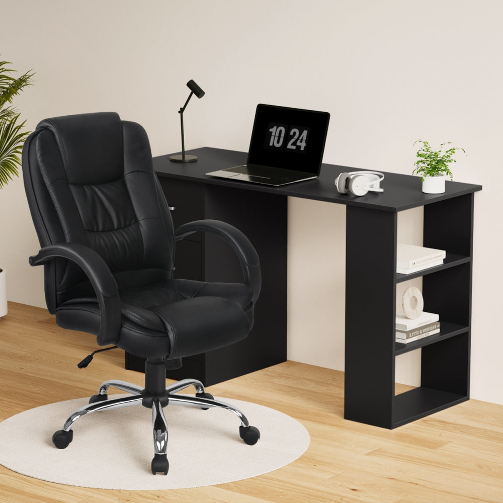 Artiss Office Set | 120cm Computer Desk + PU Leather Executive Chair | High Back | Black