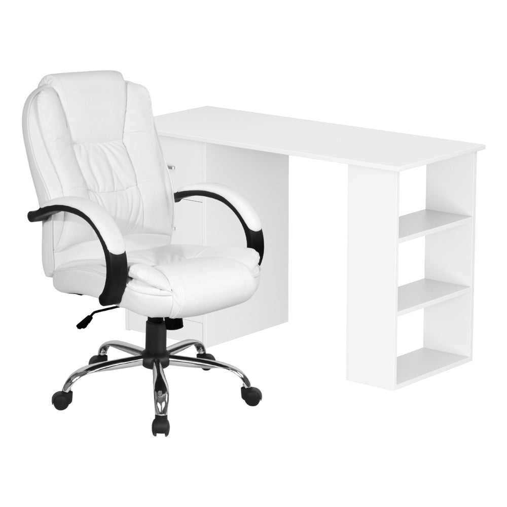 Artiss Office Set | 120cm Computer Desk + PU Leather Executive Chair | High Back | White