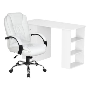 Artiss Office Set | 120cm Computer Desk + PU Leather Executive Chair | High Back | White