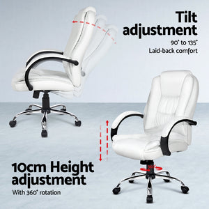 Artiss Office Set | 120cm Computer Desk + PU Leather Executive Chair | High Back | White