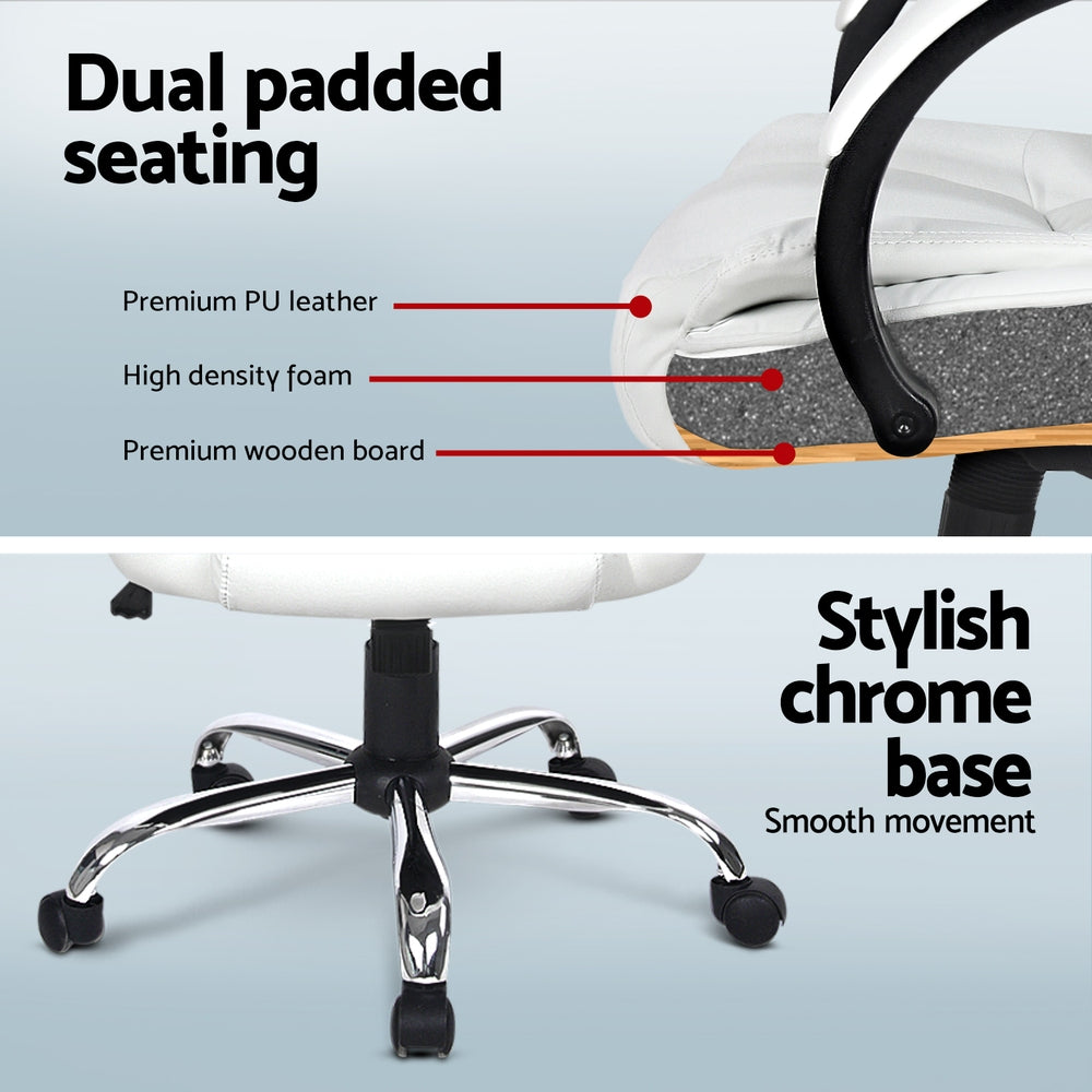 Artiss Office Set | 120cm Computer Desk + PU Leather Executive Chair | High Back | White