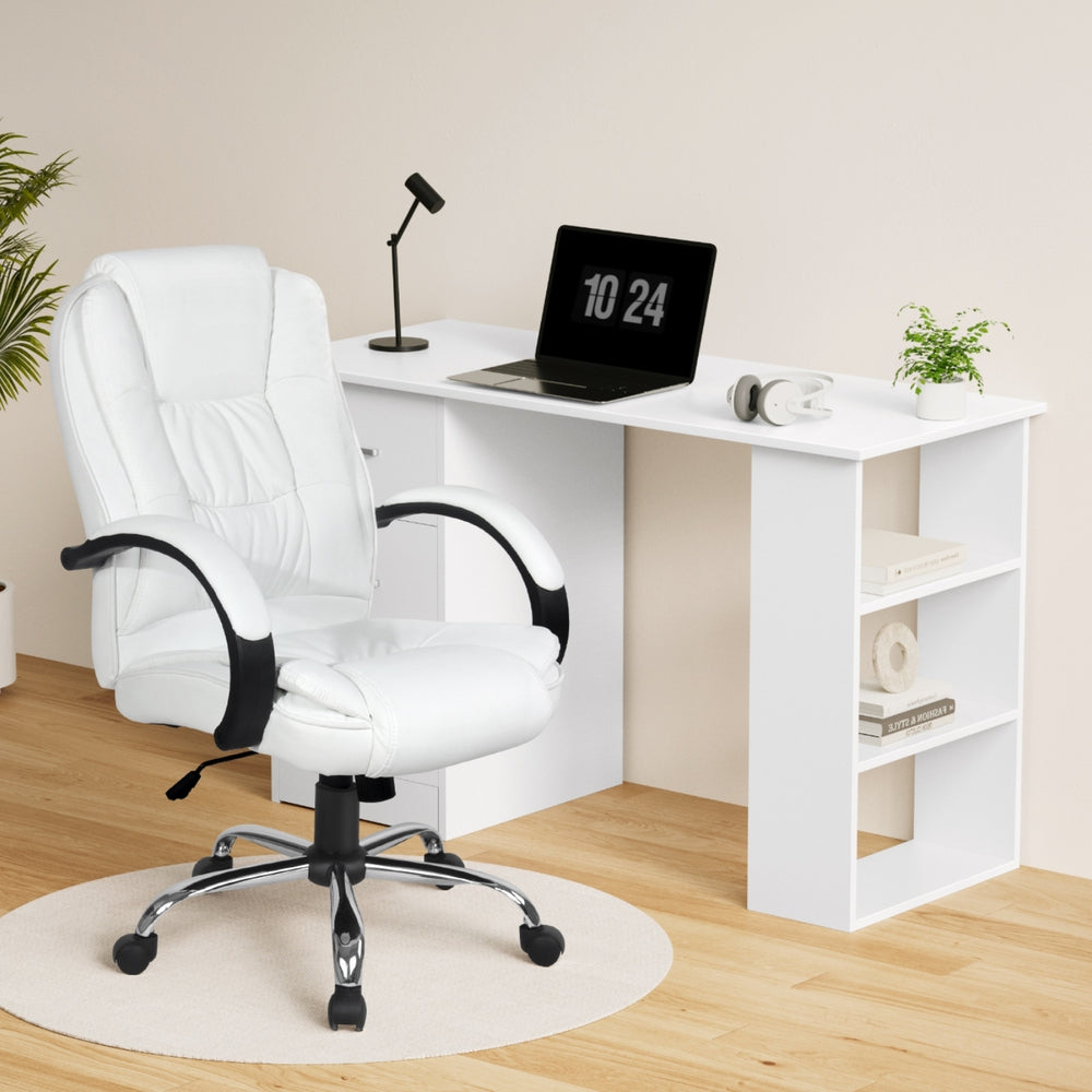 Artiss Office Set | 120cm Computer Desk + PU Leather Executive Chair | High Back | White