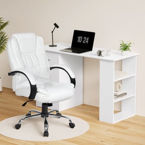 Artiss Office Set | 120cm Computer Desk + PU Leather Executive Chair | High Back | White
