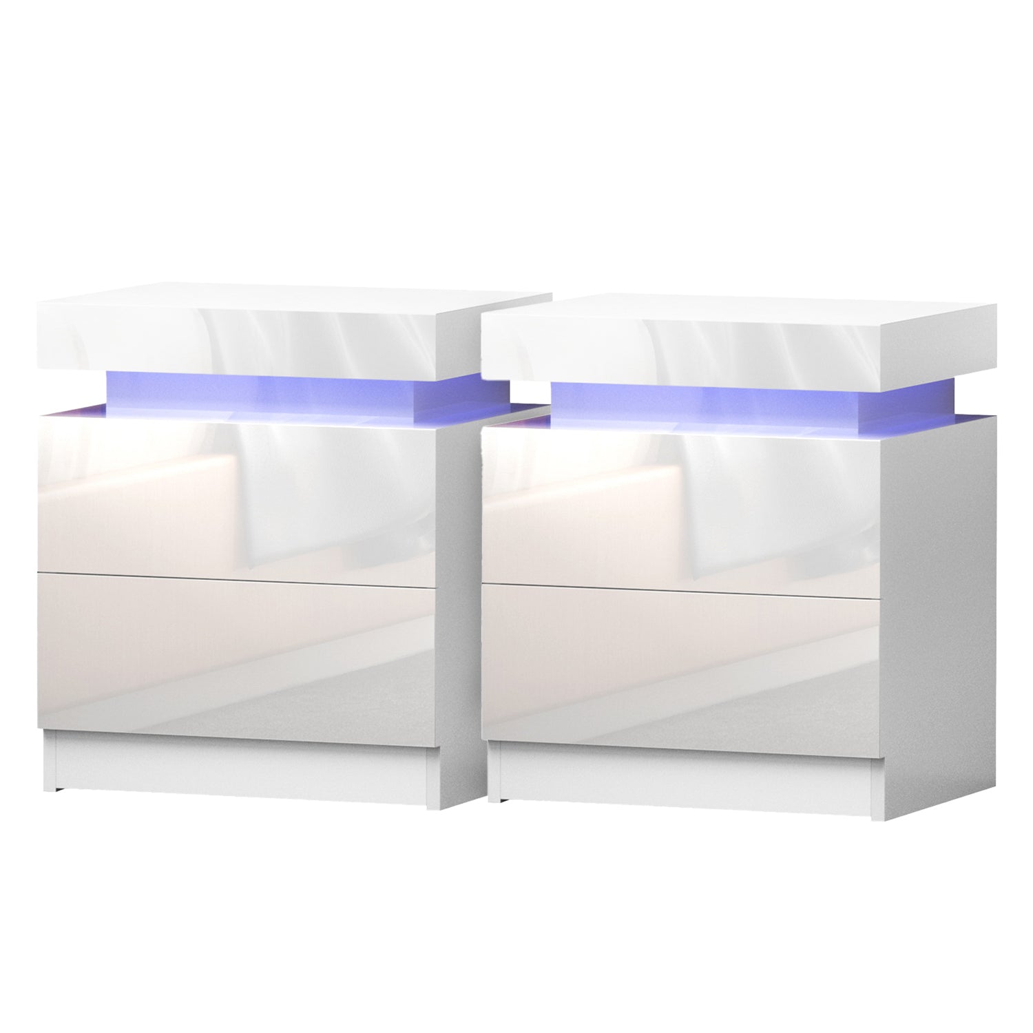 Bedside Tables Set 2pc | LED Light | 2 Drawers | Lift-Up Storage | COLEY | White