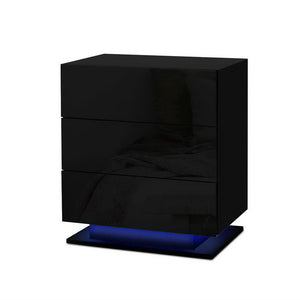 Bedside Tables Set 2pc | LED Light | 3 Drawers | MORI | Black