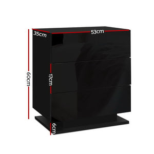 Bedside Tables Set 2pc | LED Light | 3 Drawers | MORI | Black