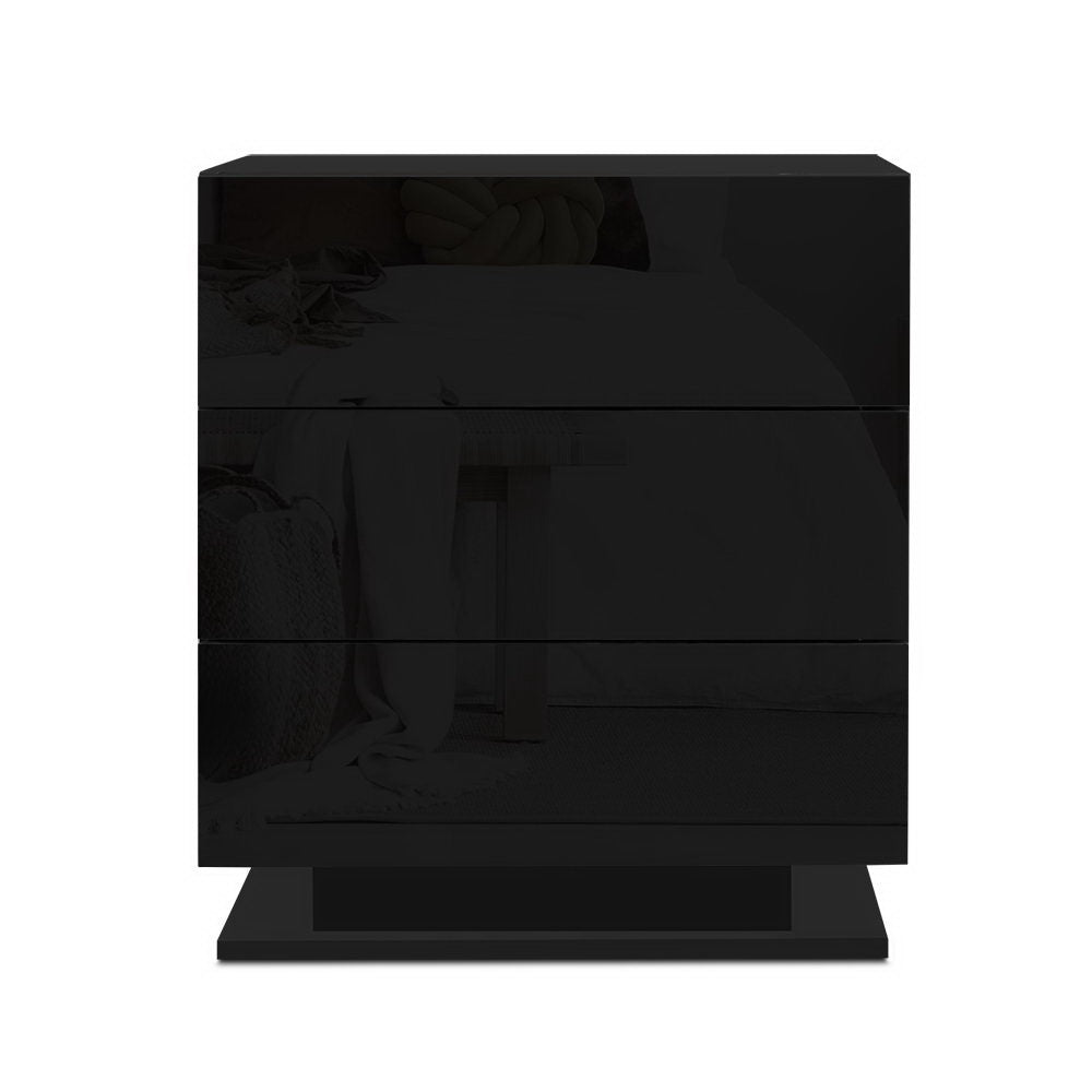 Bedside Tables Set 2pc | LED Light | 3 Drawers | MORI | Black