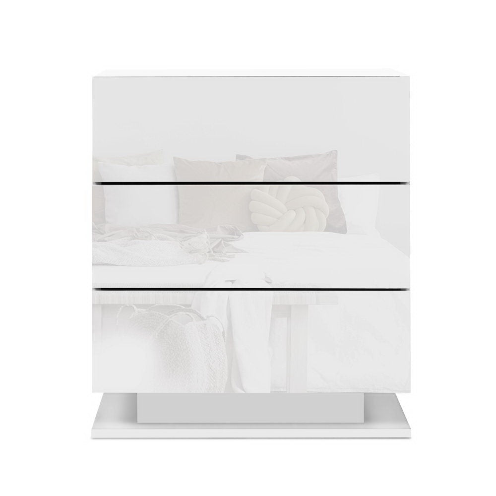 Bedside Tables Set 2pc | LED Light | 3 Drawers | MORI | White