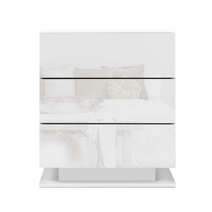 Bedside Tables Set 2pc | LED Light | 3 Drawers | MORI | White