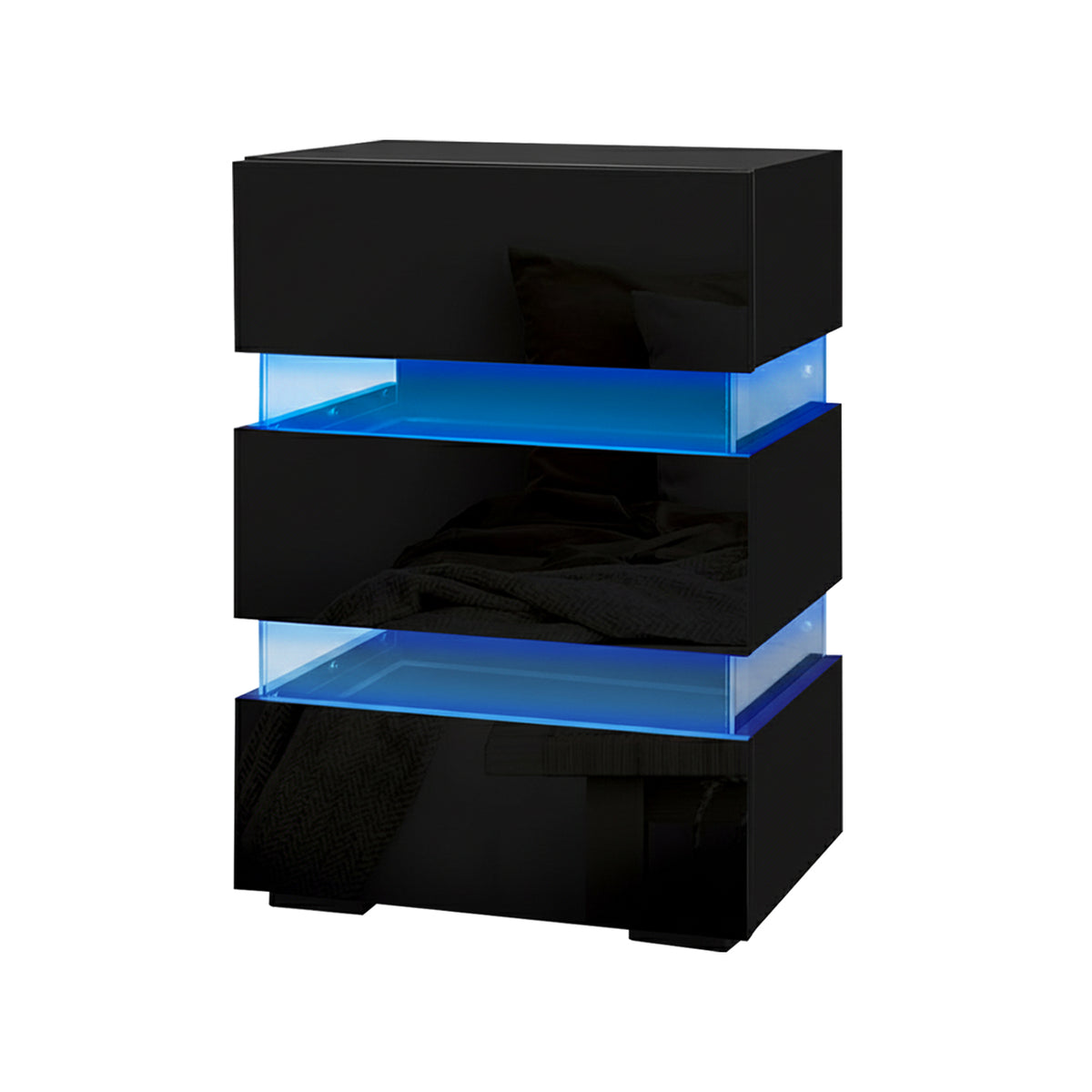 Bedside Tables Set 2pc | LED Light | 3 Drawers | LUMI | Black