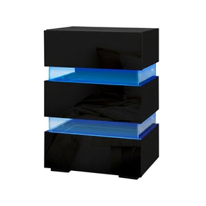Bedside Tables Set 2pc | LED Light | 3 Drawers | LUMI | Black