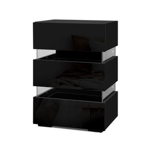 Bedside Tables Set 2pc | LED Light | 3 Drawers | LUMI | Black