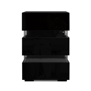 Bedside Tables Set 2pc | LED Light | 3 Drawers | LUMI | Black