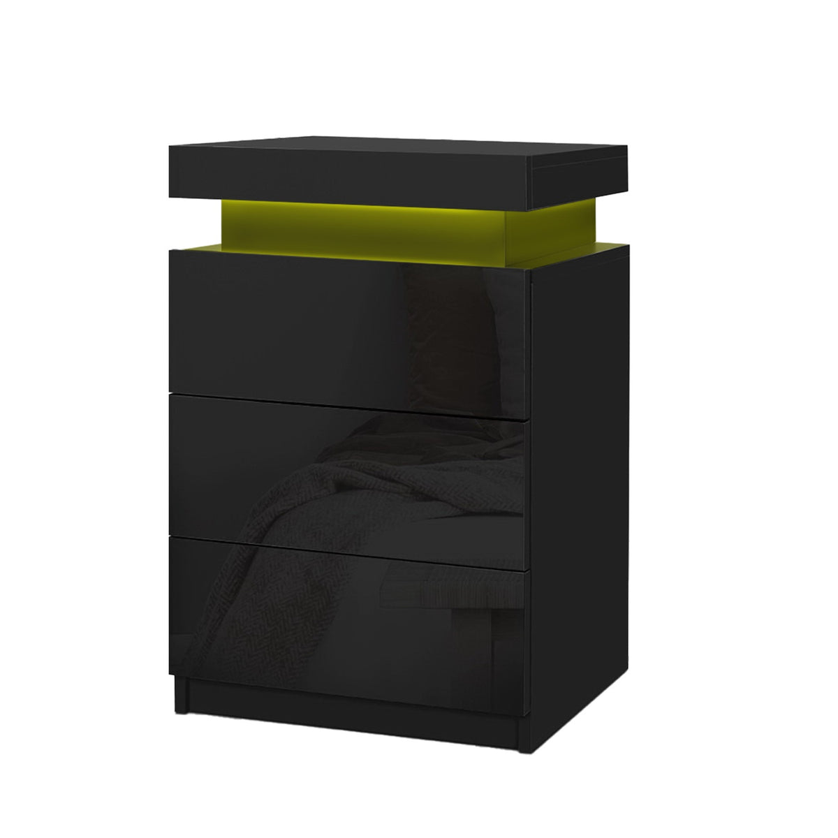 Bedside Tables Set 2pc | LED Light | 3 Drawers | COLEY | Black
