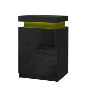 Bedside Tables Set 2pc | LED Light | 3 Drawers | COLEY | Black