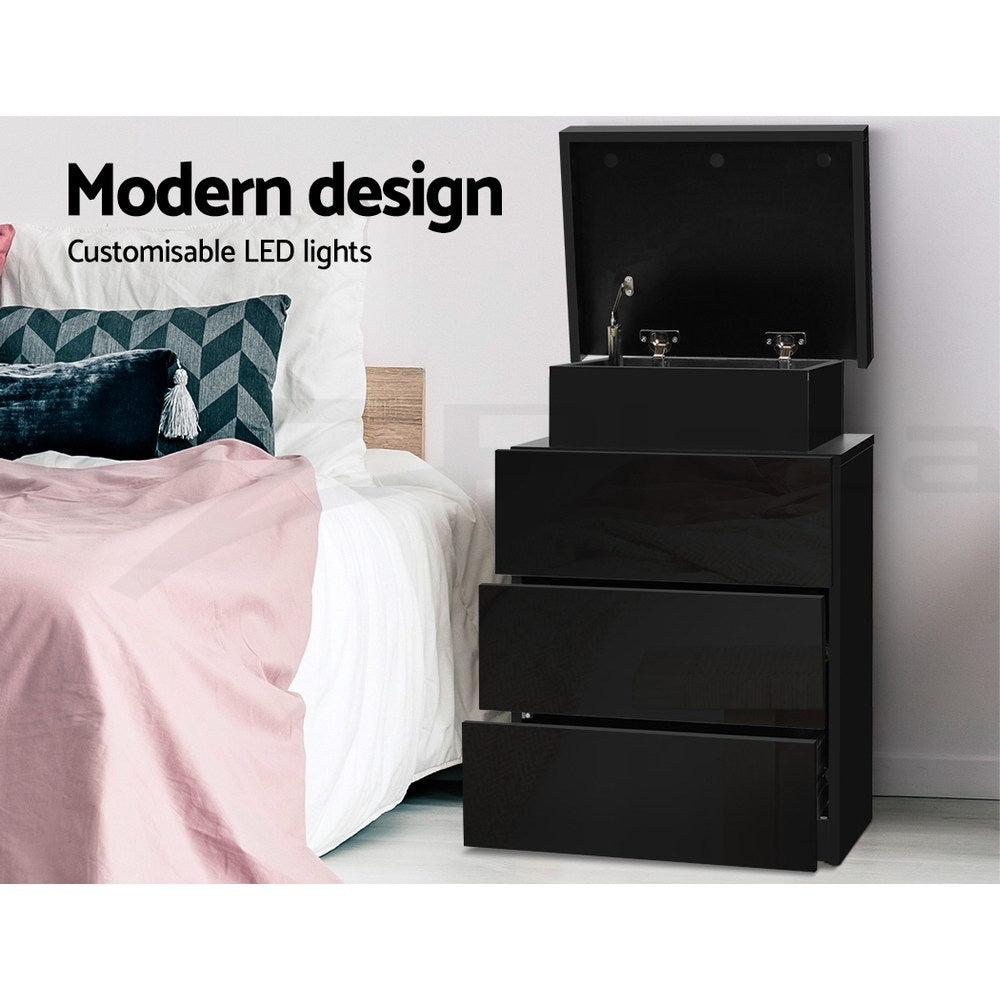 Bedside Tables Set 2pc | LED Light | 3 Drawers | COLEY | Black