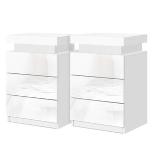 Bedside Tables Set 2pc | LED Light | 3 Drawers | COLEY | White