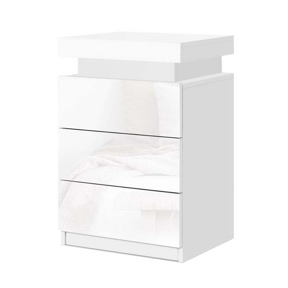 Bedside Tables Set 2pc | LED Light | 3 Drawers | COLEY | White