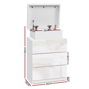 Bedside Tables Set 2pc | LED Light | 3 Drawers | COLEY | White