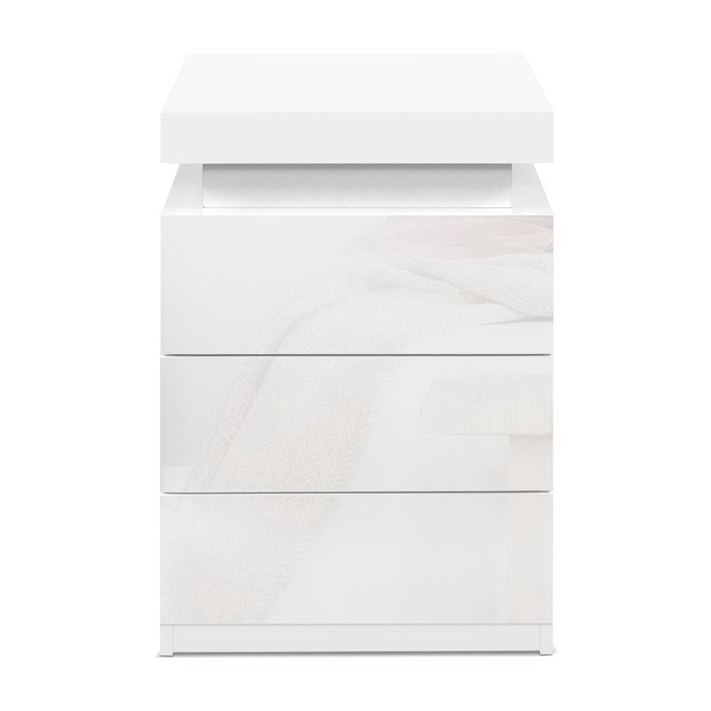 Bedside Tables Set 2pc | LED Light | 3 Drawers | COLEY | White