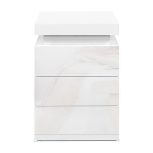 Bedside Tables Set 2pc | LED Light | 3 Drawers | COLEY | White