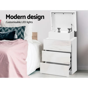 Bedside Tables Set 2pc | LED Light | 3 Drawers | COLEY | White
