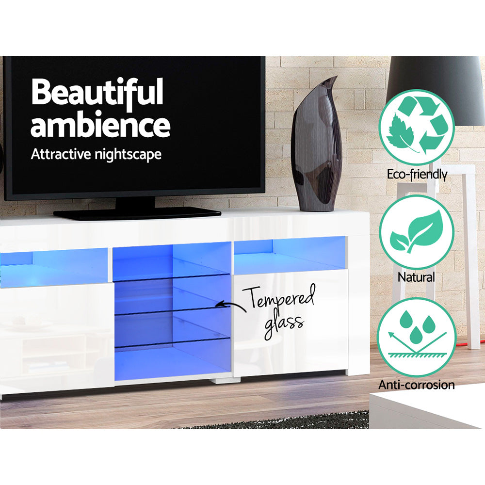 TV Cabinet | Entertainment Unit with LED | 180CM | White | Bobi