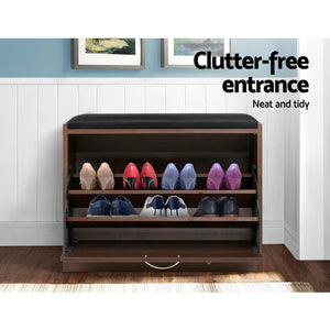 Shoe Rack Cabinet Bench | 15 Pairs | Walnut | Kyla