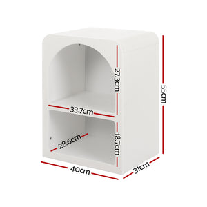 Bedside Table | Side End Table | Shelves Storage | Nightstand | White | ARCHED