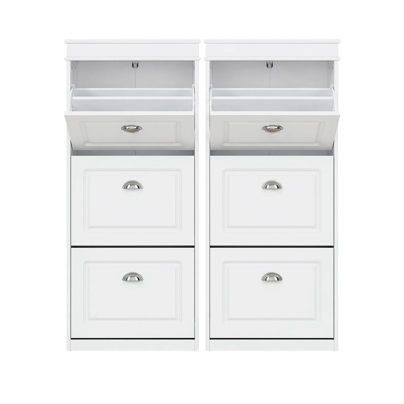 Shoe Storage Cabinets | 2 Pack | 3 Flip Drawers | White