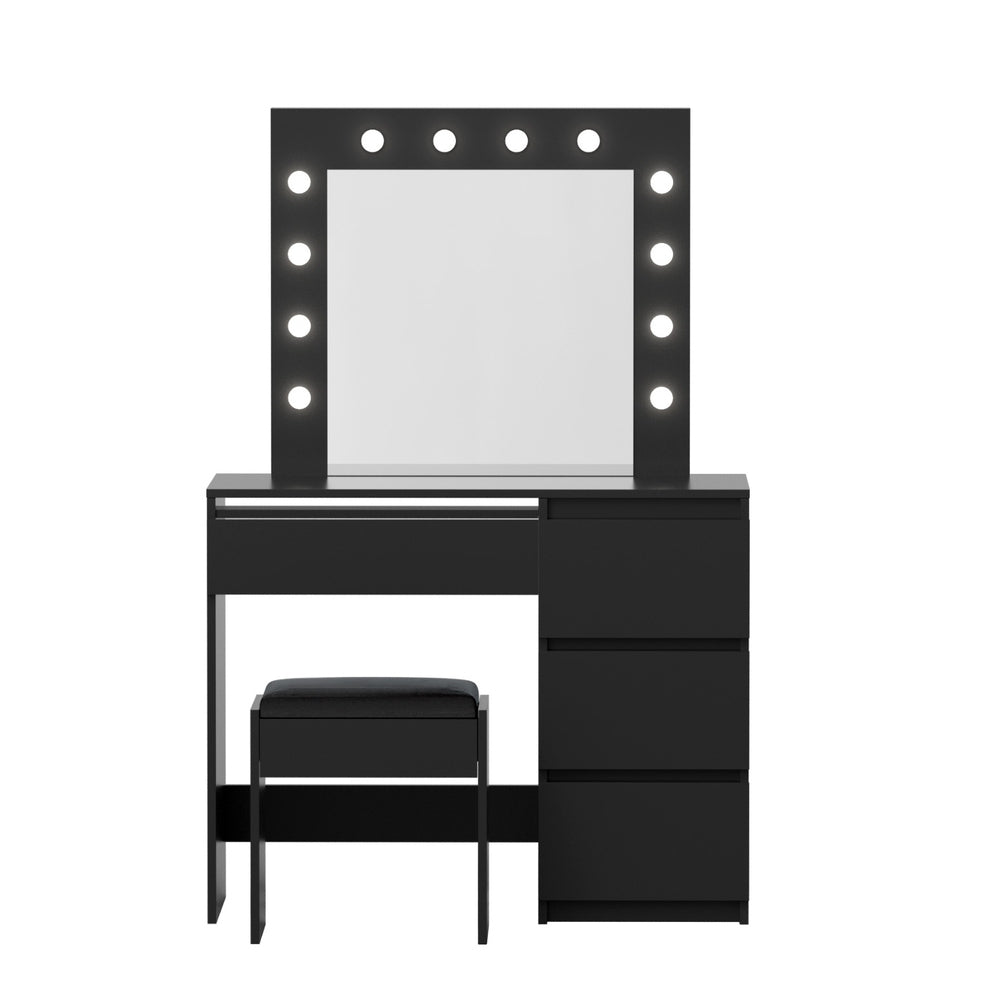 Dressing Table Set | Makeup Vanity with Stool & 12 LED Bulbs | Black Finish