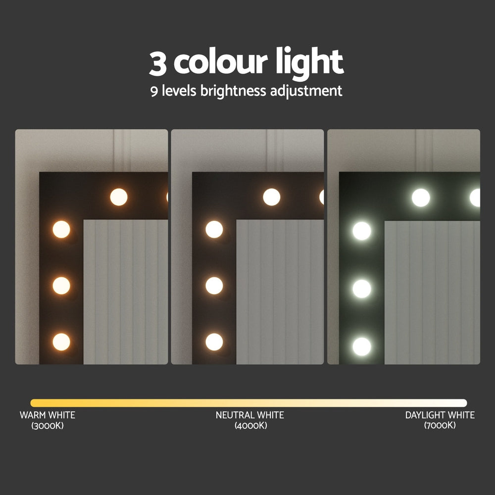 Dressing Table Set | Makeup Vanity with Stool & 12 LED Bulbs | Black Finish