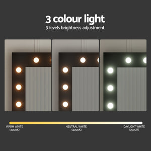 Dressing Table Set | Makeup Vanity with Stool & 12 LED Bulbs | Black Finish