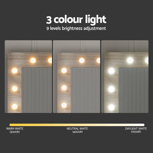 Dressing Table Set | Makeup Vanity with Stool & 12 LED Bulbs | Wooden Finish