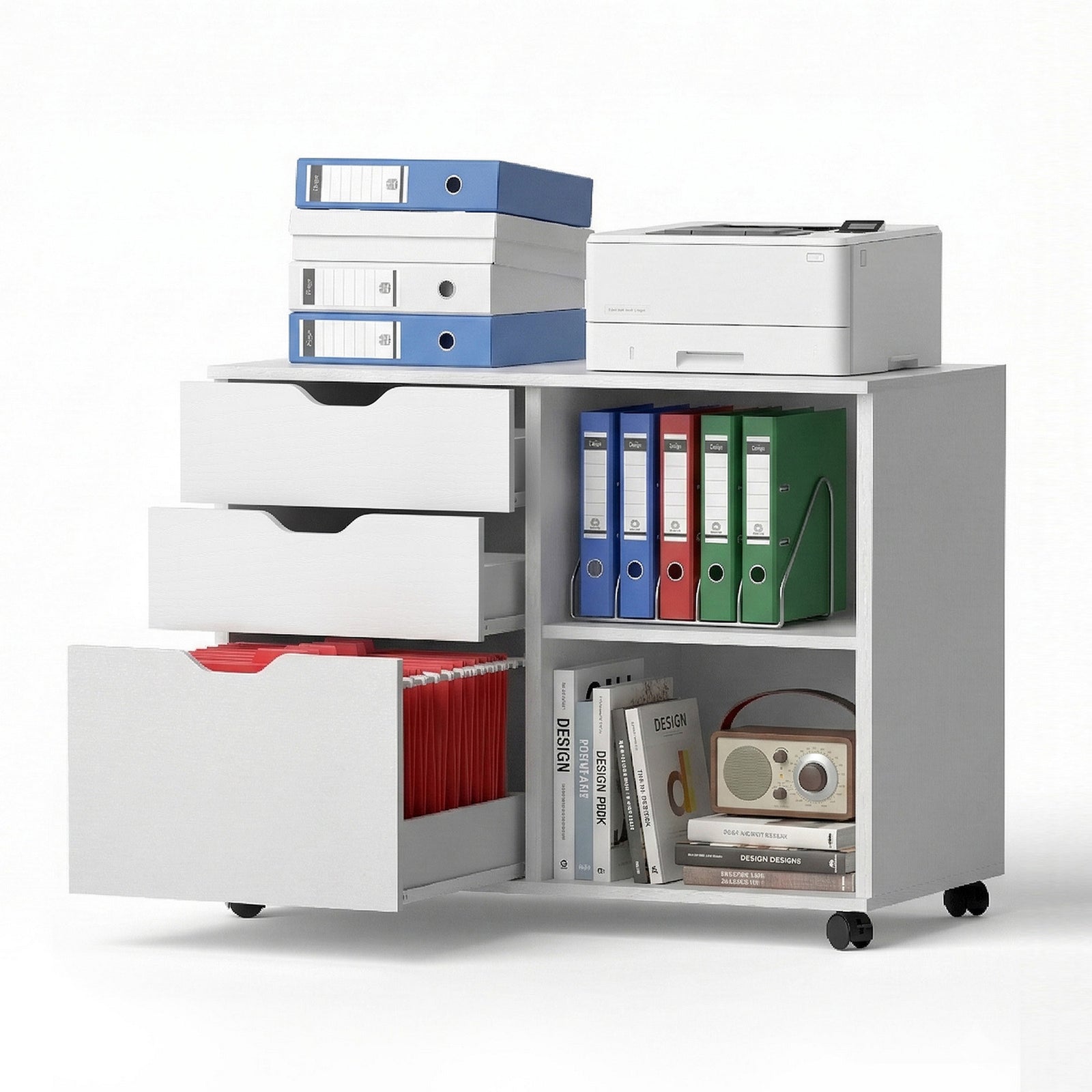 Mobile Filing Cabinet | 3 Drawers | Printer Stand | White