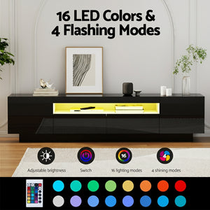 TV Unit | 180cm | RGB LED Storage Drawer | Black