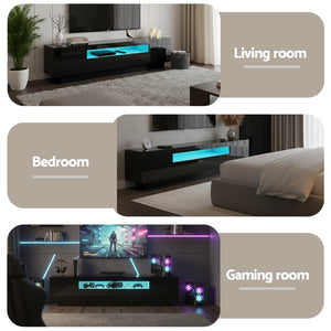 TV Unit | 180cm | RGB LED Storage Drawer | Black