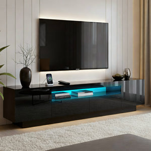 TV Unit | 180cm | RGB LED Storage Drawer | Black