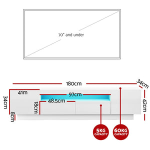 Artiss TV Unit | Entertainment Cabinet | RGB LED | Storage Drawer | 180cm | White