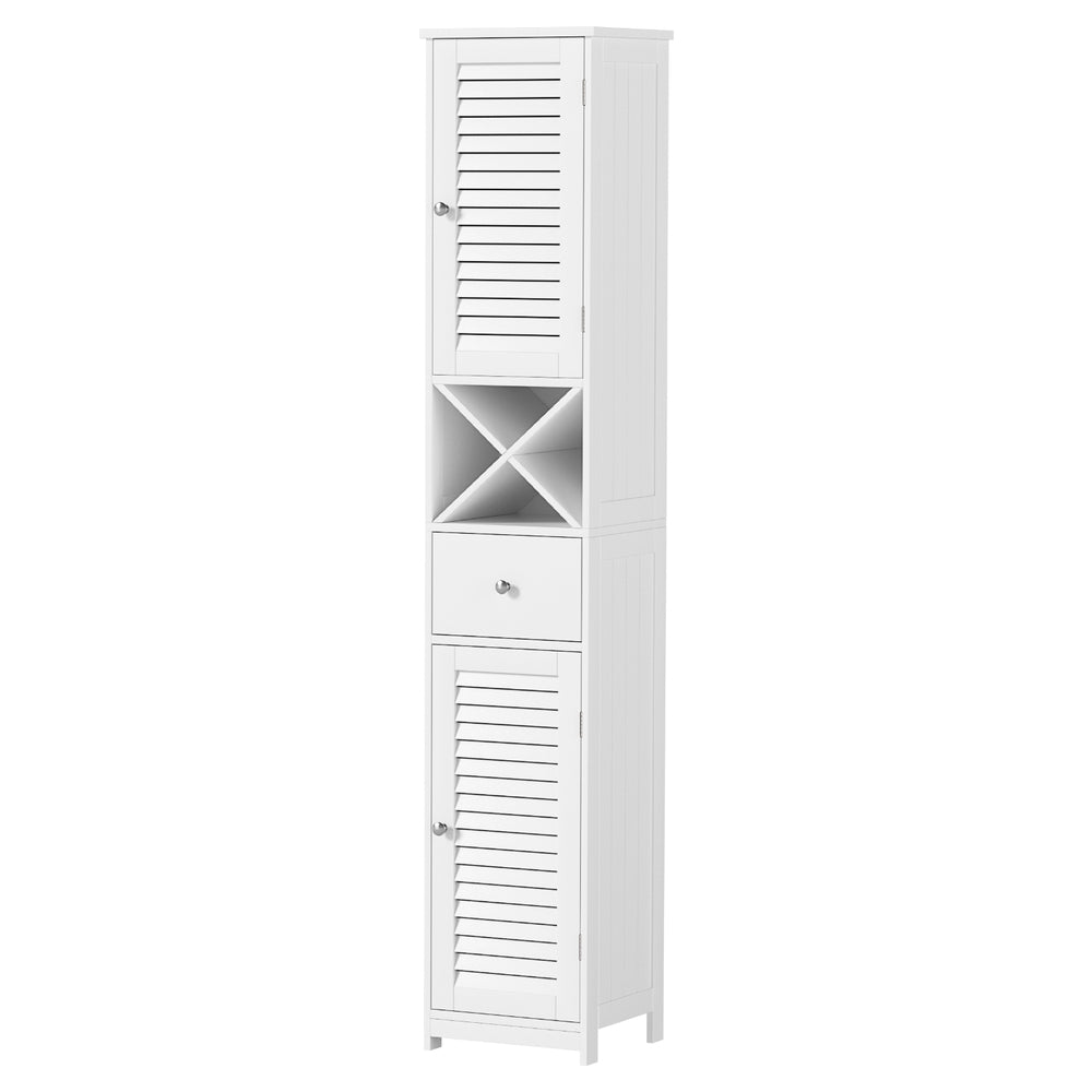 Tall Bathroom Storage Cabinet | 170cm | Slim Corner Organiser | Adjustable Shelf | Louver Door | White