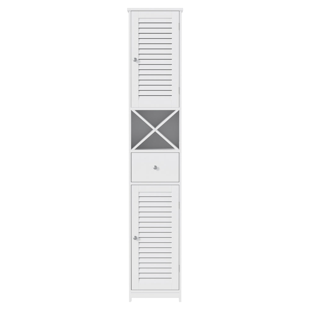 Tall Bathroom Storage Cabinet | 170cm | Slim Corner Organiser | Adjustable Shelf | Louver Door | White