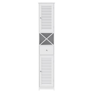 Tall Bathroom Storage Cabinet | 170cm | Slim Corner Organiser | Adjustable Shelf | Louver Door | White