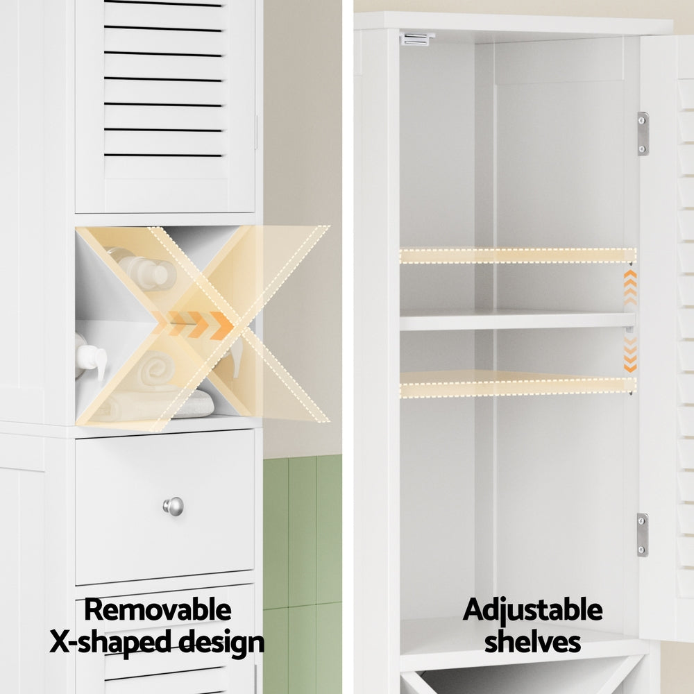 Tall Bathroom Storage Cabinet | 170cm | Slim Corner Organiser | Adjustable Shelf | Louver Door | White