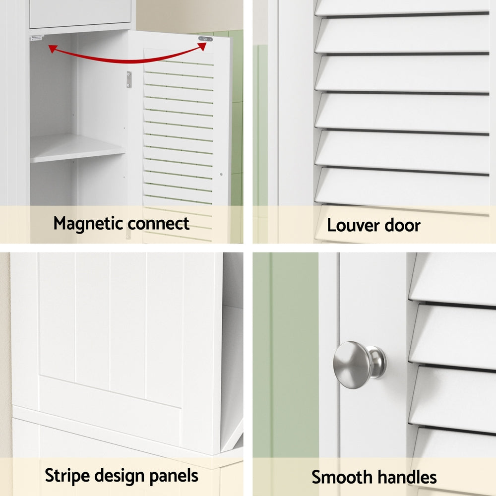 Tall Bathroom Storage Cabinet | 170cm | Slim Corner Organiser | Adjustable Shelf | Louver Door | White
