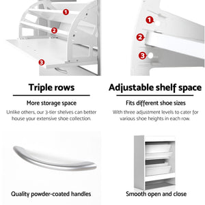Artiss 2x Shoe Cabinet Storage Organiser 2 Flip Drawer White