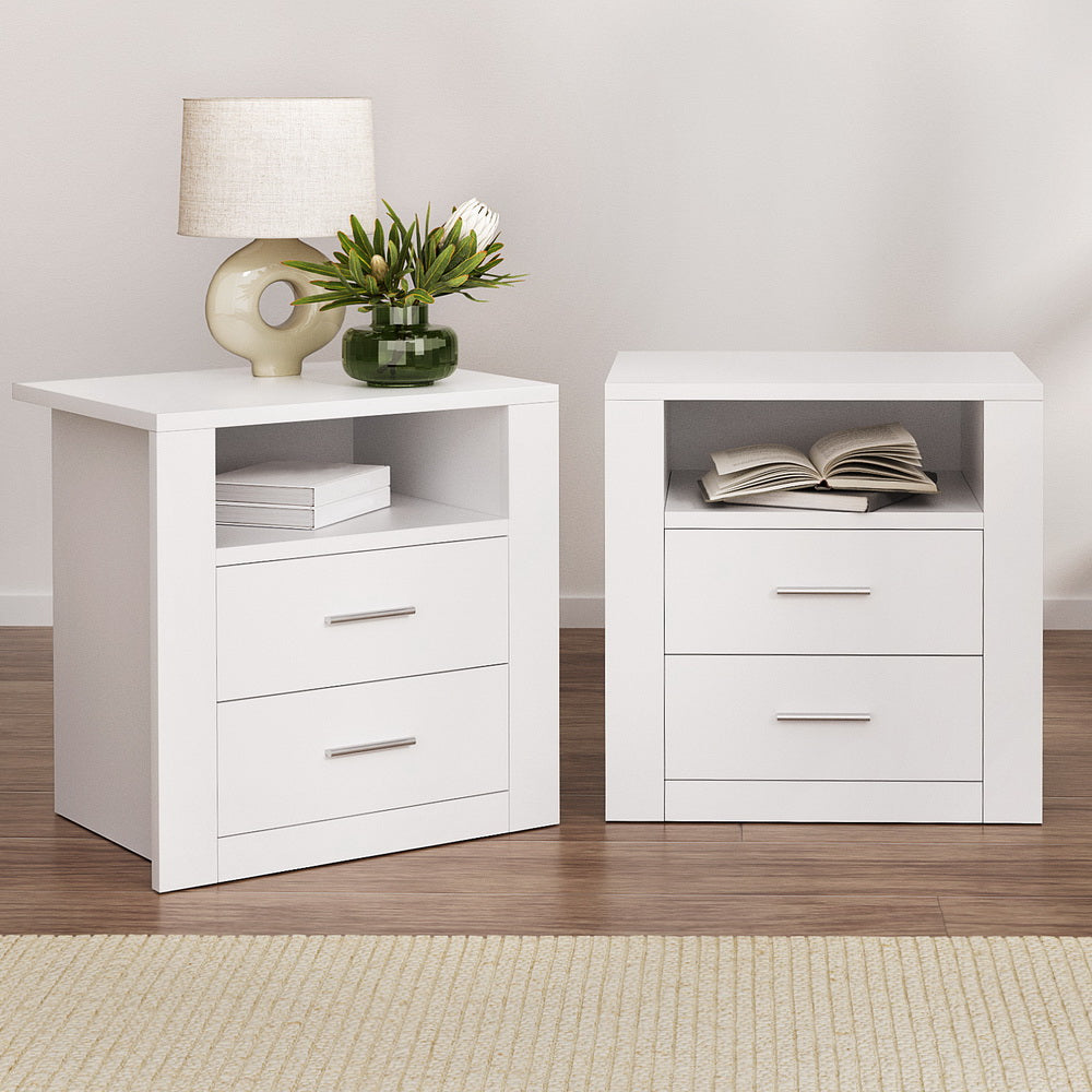 Artiss Bedside Tables | 2X | TARA | 2 Drawers with Shelf | White