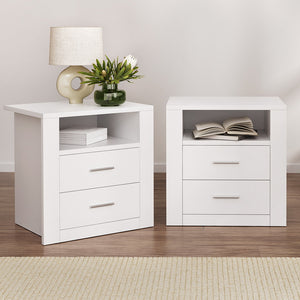 Artiss Bedside Tables | 2X | TARA | 2 Drawers with Shelf | White