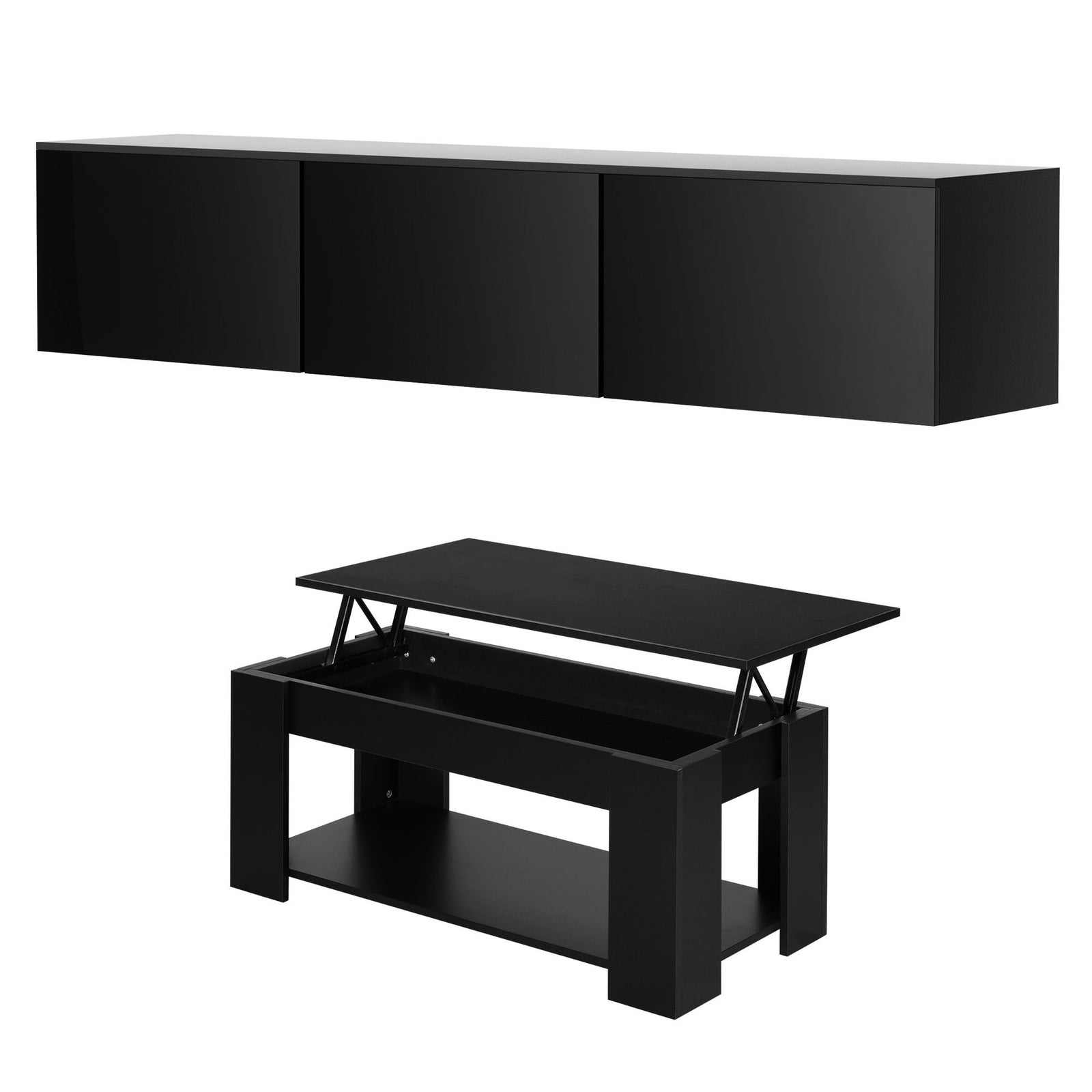TV Unit & Coffee Table Set | Storage Cabinet | Black