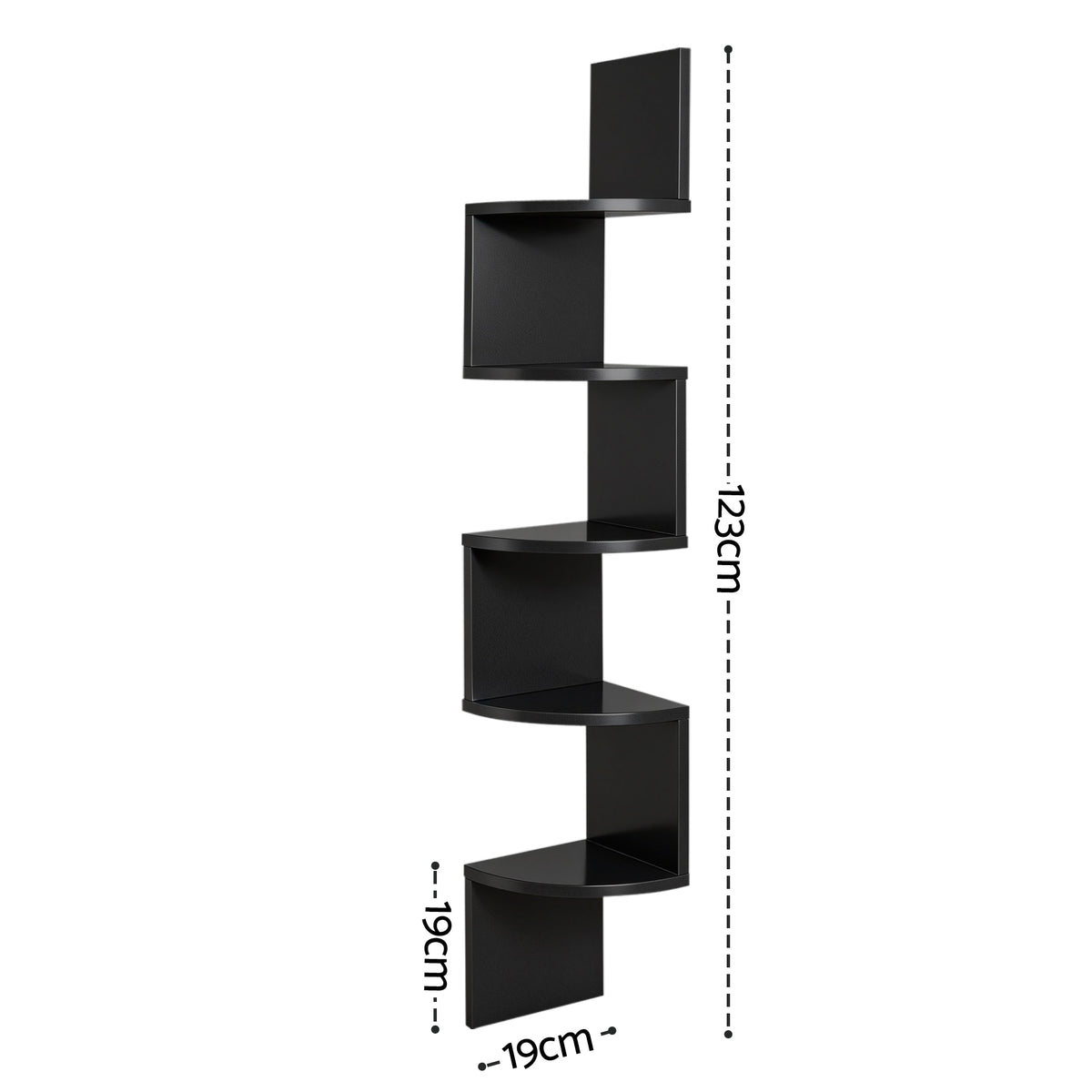 Corner Floating Bookshelf | Wall Shelf | 5 Tier | Black